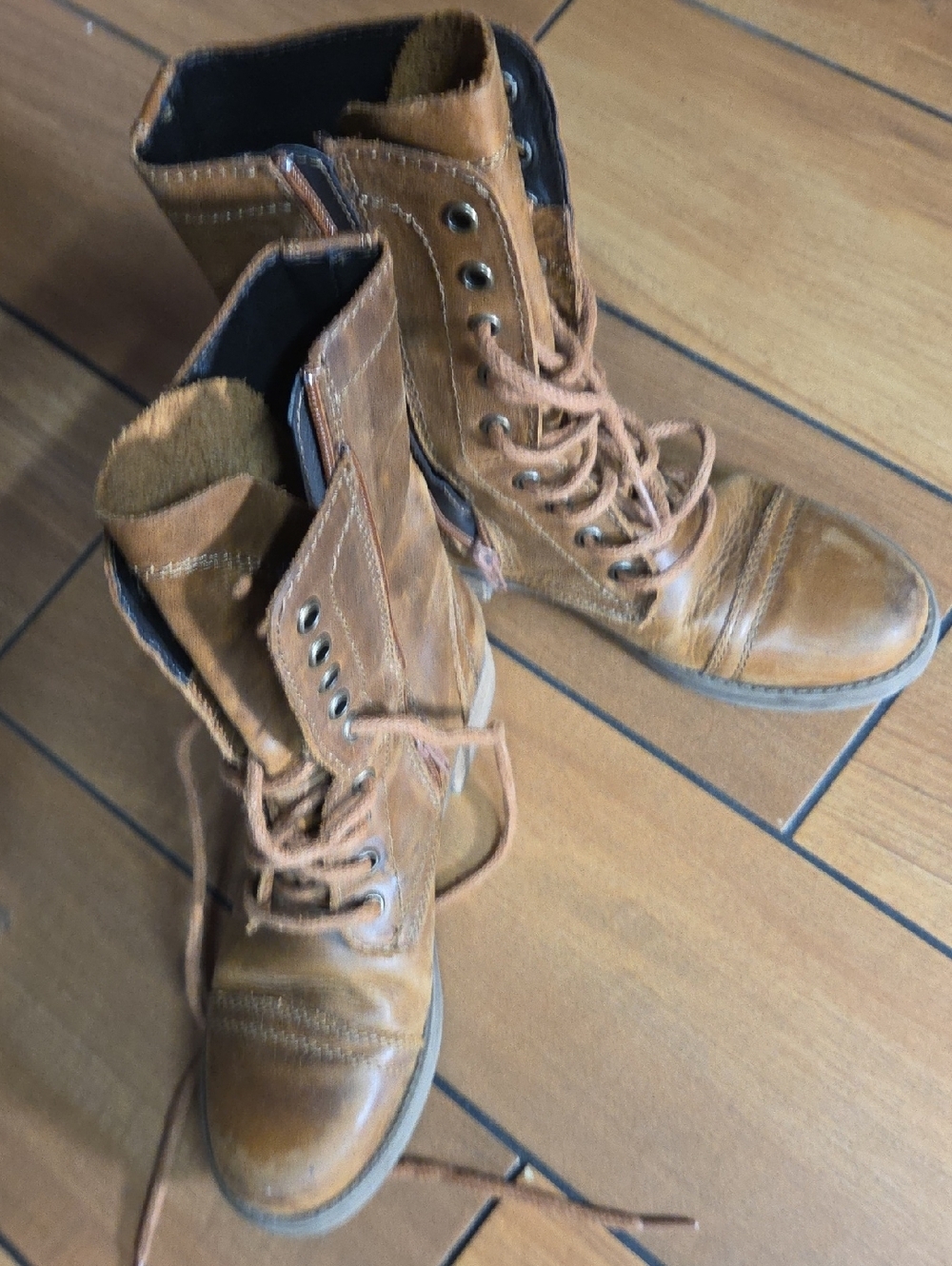 Steve Madden Brown Leather Lace-Up Combat Boots